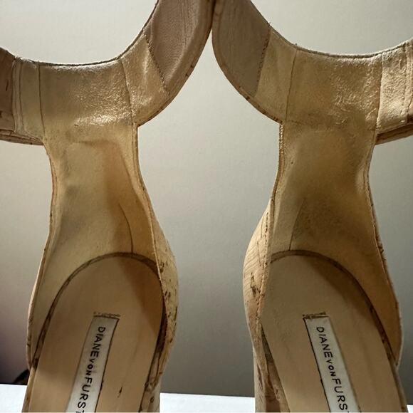 Diane Von Furstenberg Ulrica Heel in Natural Cork Women’s size 7.5 ankle strap - Picture 6 of 13
